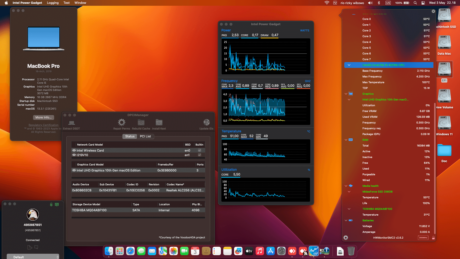 Success Hackintosh macOS Ventura 13.3.1 Build 22E261 in Asus ExpertBook P2451FB
